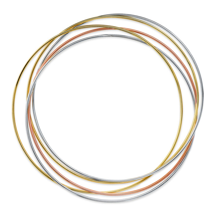 18K PULSERA ORO TRICOLOR 5 AROS LISOS DIAMETRO: 62MM. ANCHO: 1 MM