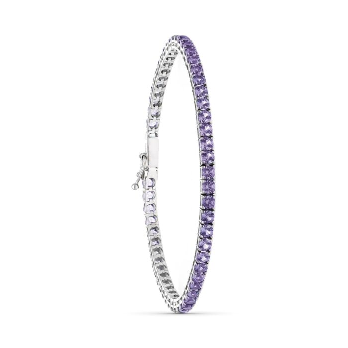 18K PULSERA ORO BLANCO PIEDRAS AMATISTAS 19CM