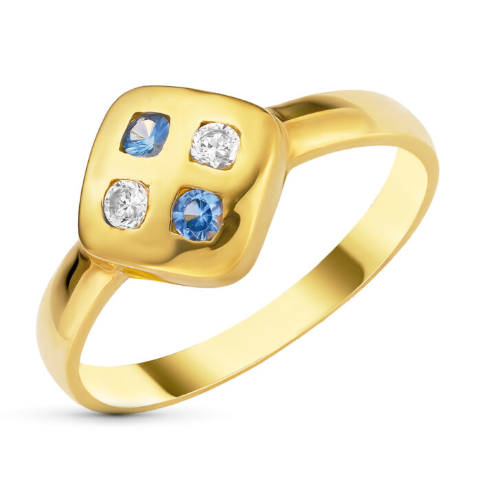 18K SORTIJA ORO AMARIILO ROMBO CON CIRCONITAS. ANCHO: 10 MM