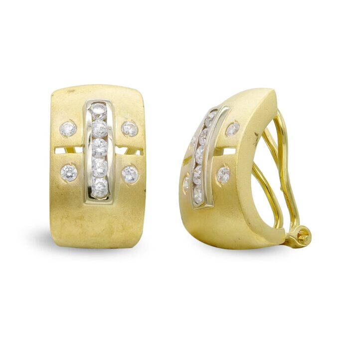18K PENDIENTES ORO BICOLOR MATE Y BRILLO CON CIRCONITA CIERRE OMEGA
