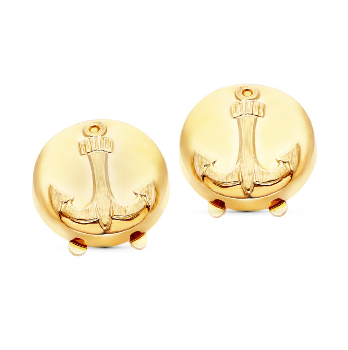 18K GEMELOS CUBREBOTON ORO AMARILLO ANCLA 15 MM
