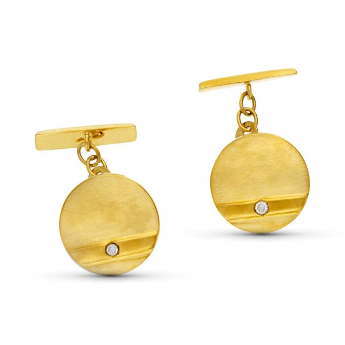 18K GEMELOS ORO AMARILLO CIRCONITA REDONDO MATE Y BRILLO