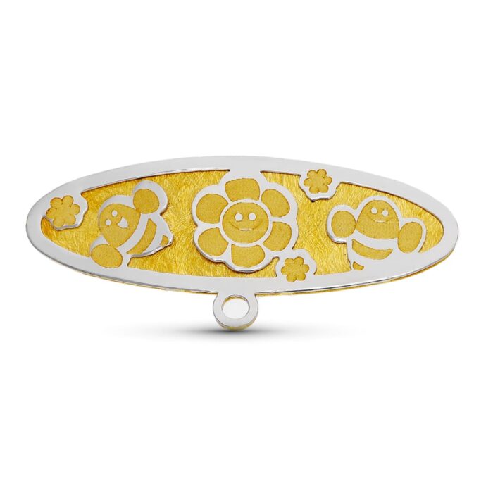 18K ALFILER ORO BICOLOR ABEJAS Y FLOR 28X9 MM