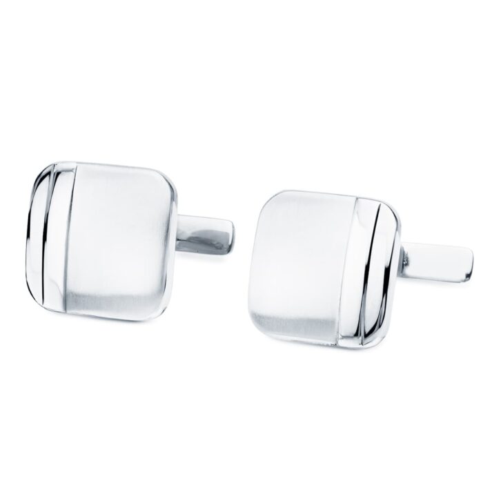 18K GEMELOS ORO BLANCO CUADRADOS MATE Y BRILLO 14X14 MM CIERRE RIGIDO OSCILANTE