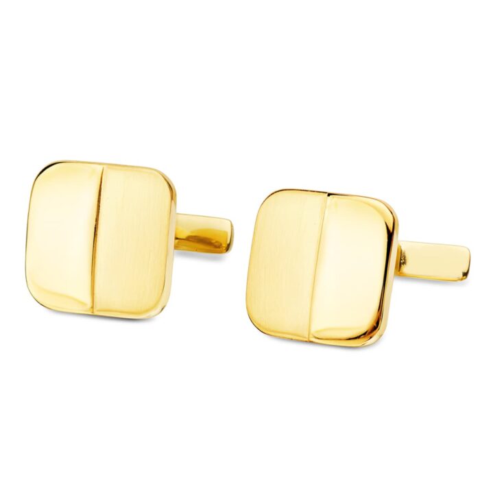 18K GEMELOS ORO AMARILLO CUADRADOS MATE Y BRILLO 14X14 MM CIERRE RIGIDO OSCILANTE