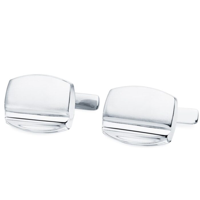 18K GEMELOS ORO BLANCO TONEL MATE Y BRILLO 17X13 MM CIERRE RIGIDO OSCILANTE