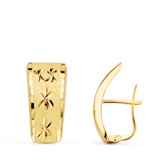 18K PENDIENTES ORO AMARILLO TALLADOS Y MATIZADOS 19 X 9 MM CATALAN
