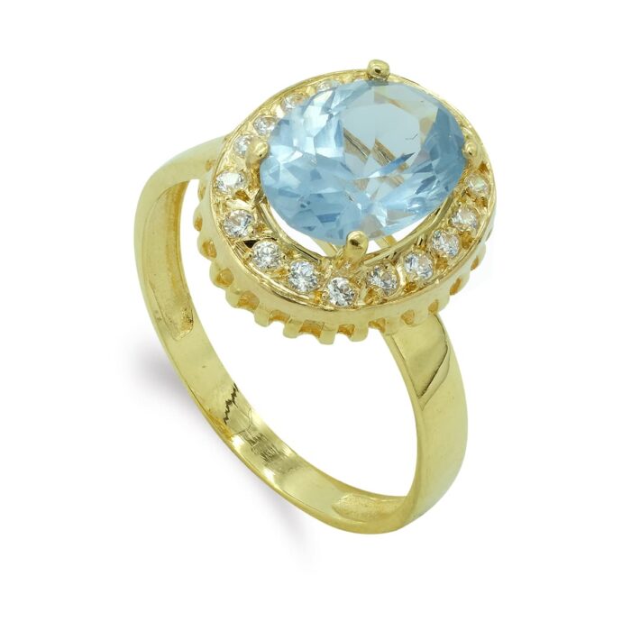 18K SORTIJA ORO AMARILLO PIEDRA OVAL Y CIRCONITAS