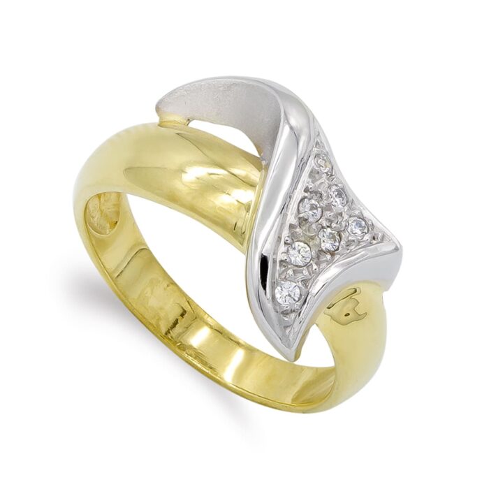 18K SORTIJA ORO BICOLOR MATE Y BRILLO CON CIRCONITAS