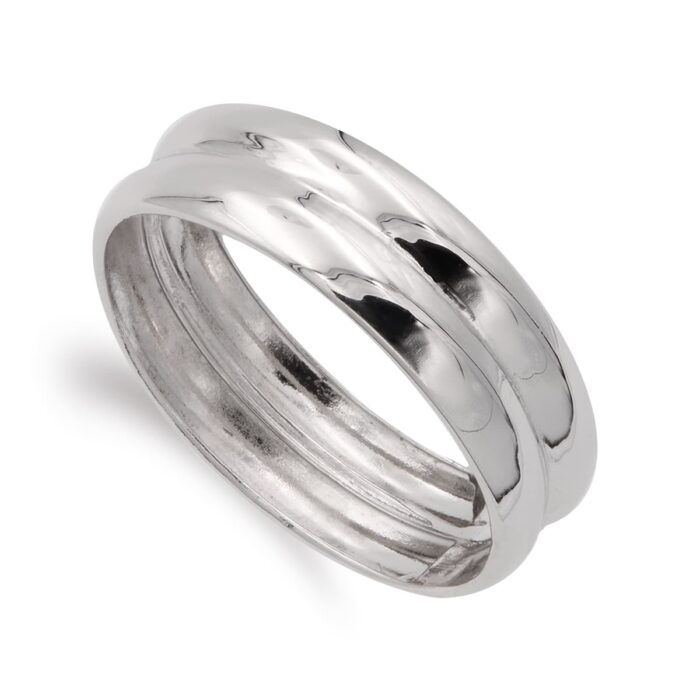 18K SORTIJA ORO BLANCO DOS BANDAS BRILLO 7 MM