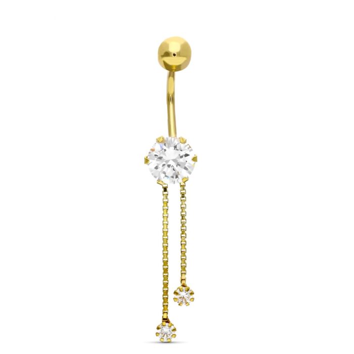 18K PIERCING ORO AMARILLO OMBLIGO CIRCONITA Y CADENITAS.