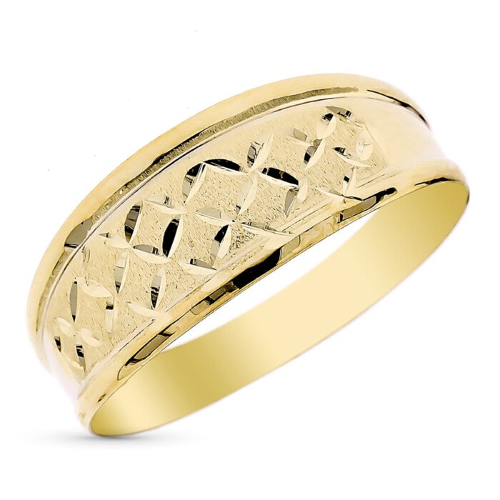 18K SORTIJA ORO AMARILLO ESTAMPADA ACABADO DIAMANTADO ANCHO TOTAL 9 MM