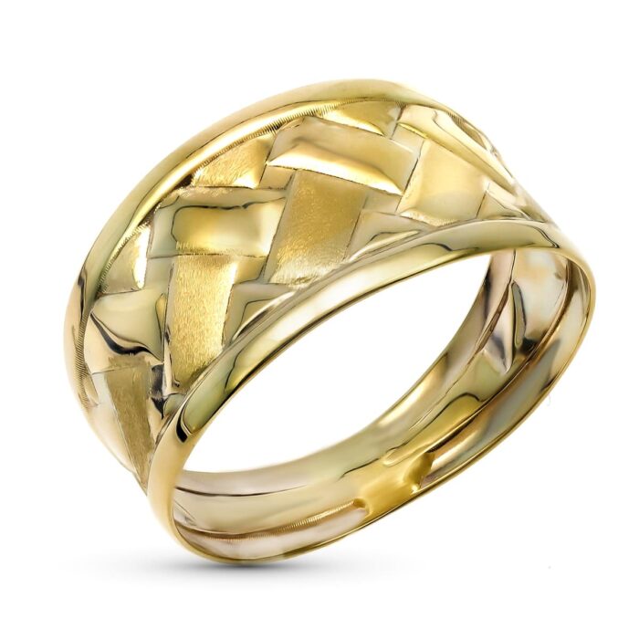 18K SORTIJA ORO AMARILLO TRENZADA BORDES EN BRILLO. ANCHO: 11 MM