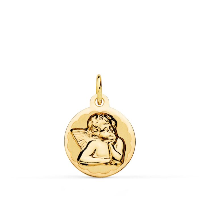 Medalla Ángel Burlón en Oro Amarillo 18K - Acabado Mate y Brillo (14 mm)