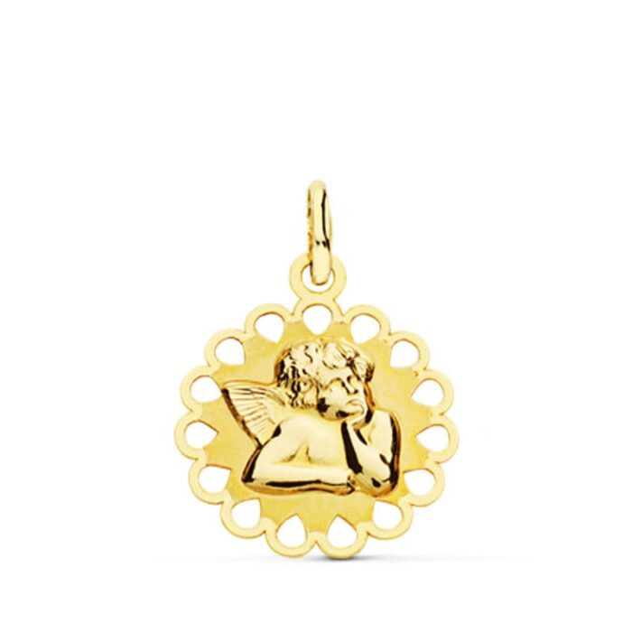 9K MEDALLA ORO AMARILLO ANGELITO BURLON CERCO CALADO 18X15MM