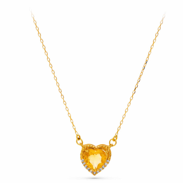 18K GARGANTILLA ORO AMARILLO CORAZON CITRINO 7MM CIRCONITAS CADENA 40-2CM