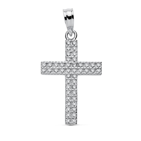 9K CRUZ ORO BLANCO CIRCONITA 19X15 MM