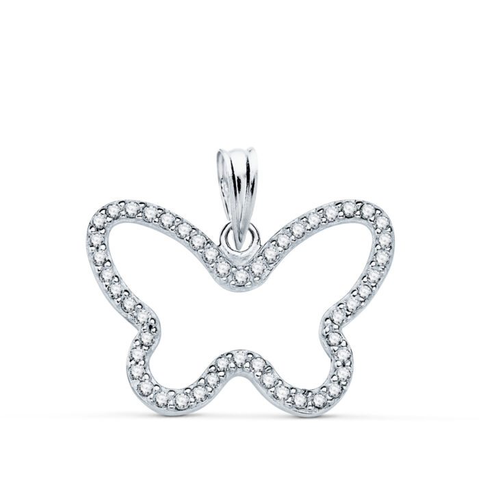 9K COLGANTE ORO BLANCO MARIPOSA CON CIRCONITA 22X16 MM