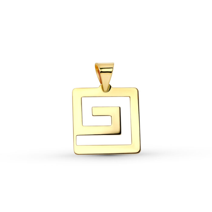 18K COLGANTE ORO AMARILLO CUADRADO CORDON CAUCHO 45CM