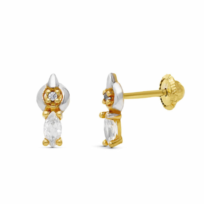 18K PENDIENTES ORO BICOLOR MOTIVO CON CIRCONITAS. MEDIDA: 8 X 4 MM. CIERRE TUERCA