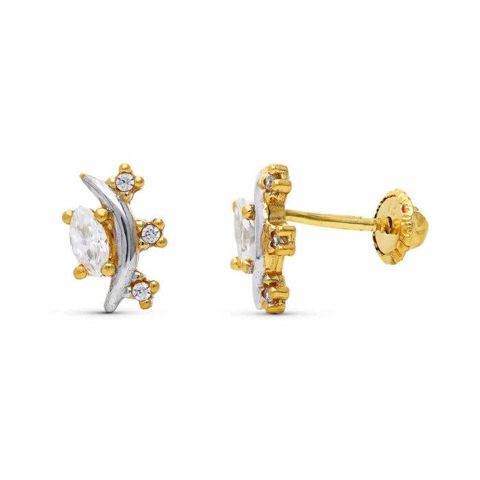 18K PENDIENTES ORO BICOLOR LUNA CON CIRCONITAS. MEDIDA: 9 X 5 MM. CIERRE PRESION