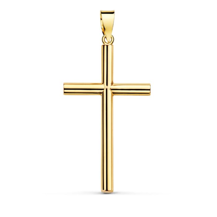 18K CRUZ ORO AMARILLO PALO LISO HUECO 29X17X2.2 MM