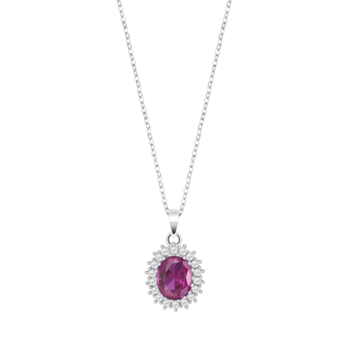 Collar de Plata Lotus Silver LP3459-1/4 para Mujer con Circonita Rubí