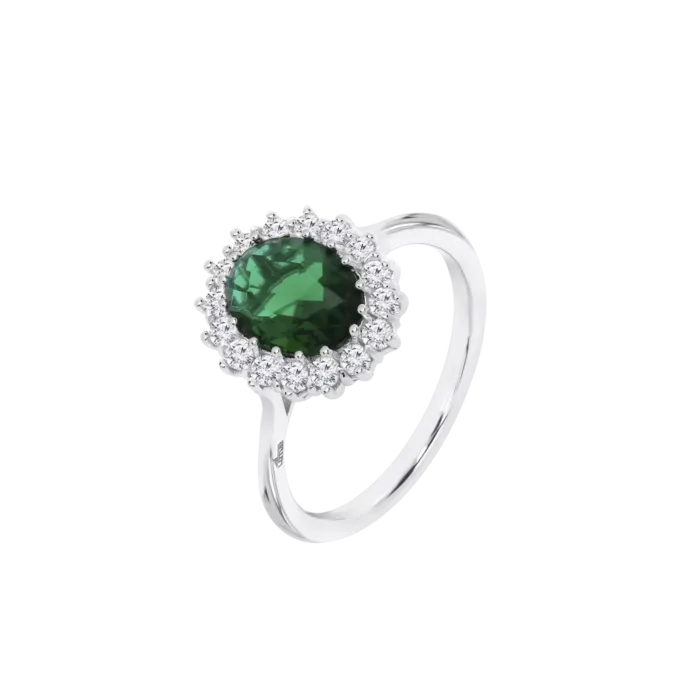 Anillo de Plata Lotus Silver LP3459-3/312 Mujer con Circonita Verde Ovalada y Circonitas Blancas