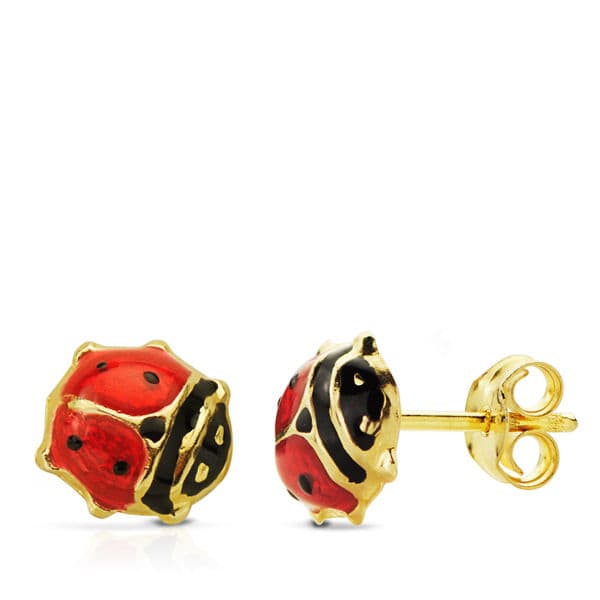18K PENDIENTES ORO AMARILLO MARIQUITA ESMALTE 7X7 MM. CIERRE PRESION(MINIMO 3 PARES)