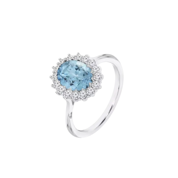 Anillo Lotus Silver Colors LP3459-3/512 en Plata con Circonita Azul Ovalada y Halo de Circonitas Blancas