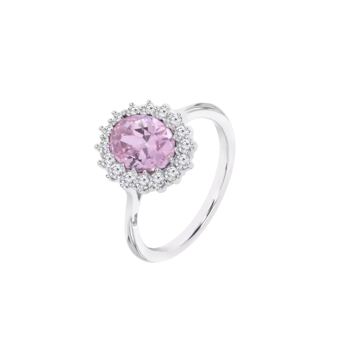 Anillo Lotus Silver Colors LP3459-3/612 en Plata con Circonita Rosa Ovalada y Halo de Circonitas Blancas