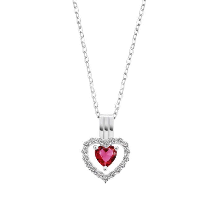 Collar de Plata con Corazón y Circonita Fucsia Lotus Silver para Mujer