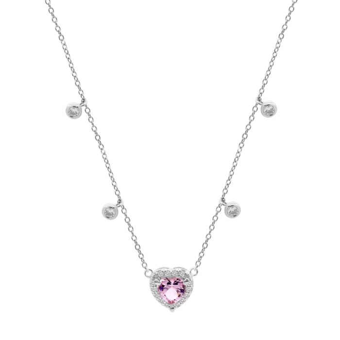 Collar Lotus Silver LP3589-1/1 de Plata para Mujer – Diseño Romántico con Circonita Rosa