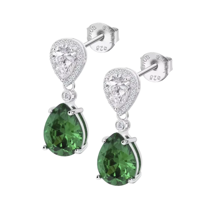 Pendientes Lotus Silver LP3788‑4/3 en Plata 925 con Circonitas Verdes
