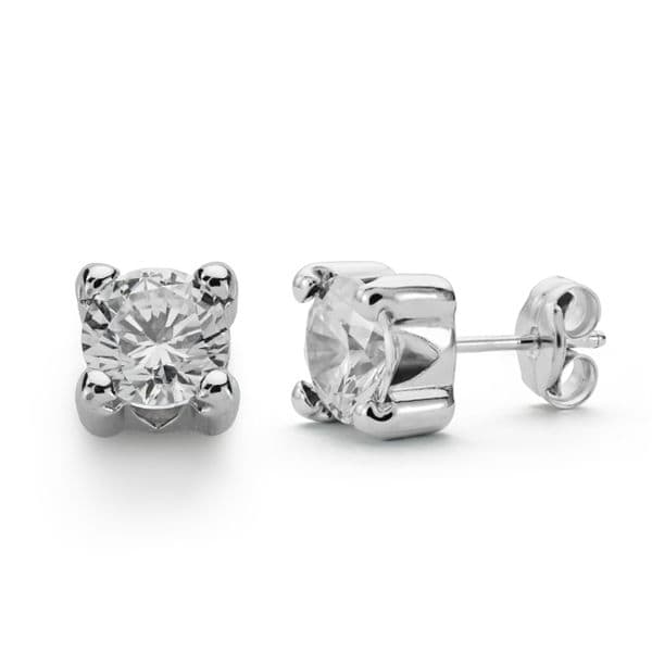 9K PENDIENTES ORO BLANCO CIRCONITA 6.5 MM 4 GARRAS CIERRE PRESION