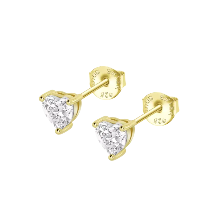 Pendientes Lotus Silver LP3833‑4/2 de plata chapada en oro con circonita en forma de corazón – Envío Gratis