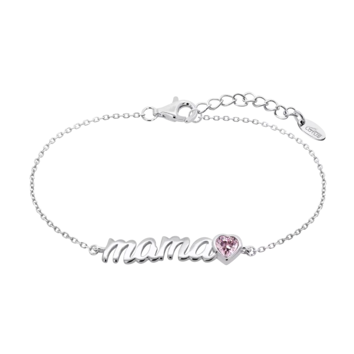 Pulsera Lotus Silver LP1808‑2/8 | Plata 925 Mujer con Texto “Mamá” y Circonita Rosa