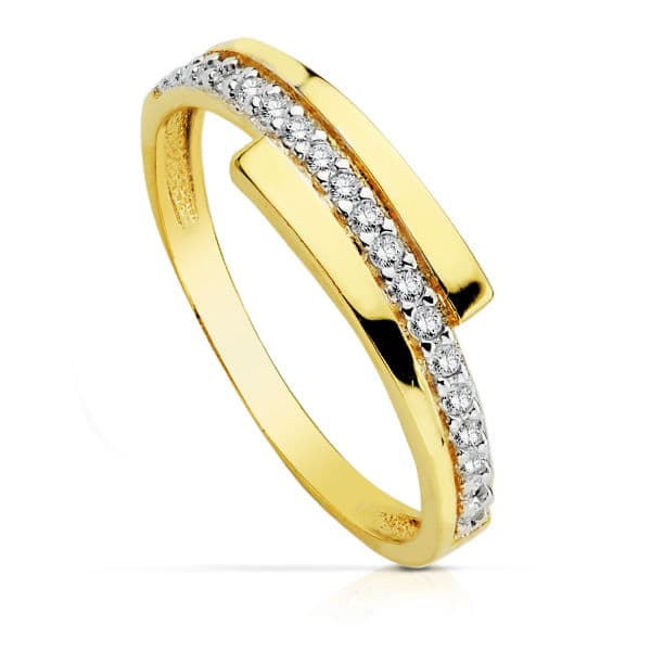 18K SORTIJA ORO BICOLOR CRUZADA CON CIRCONITA. ANCHO: 2 MM