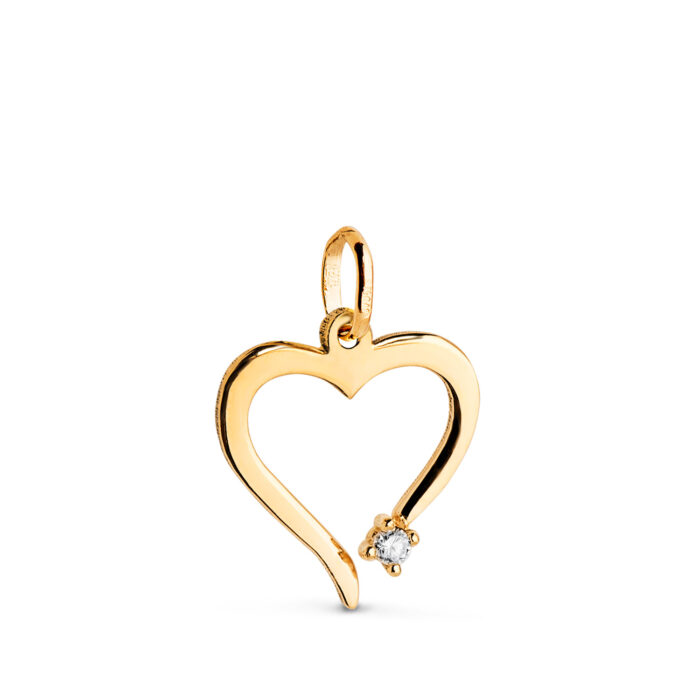 18K COLGANTE ORO AMARILLO CORAZON DIAMANTE DE LABORATORIO TALLA BRILLANTE 0,016 QTES. G-VS1. MEDIDA: 13 X 11,5 MM