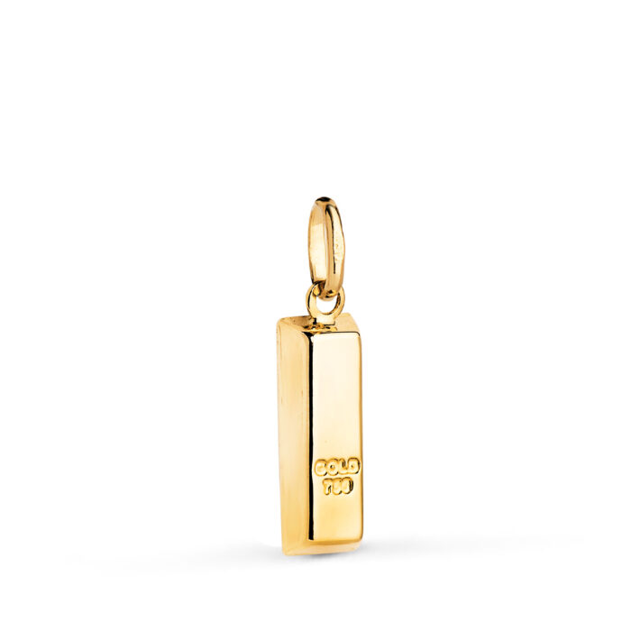 18K COLGANTE ORO AMARILLO LINGOTE HUECO EN BRILLO. MEDIDA: 16 X 6 MM