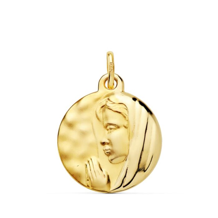 18K MEDALLA ORO AMARILLO VIRGEN MARIA " REINA DE LOS CIELOS " 16 MM