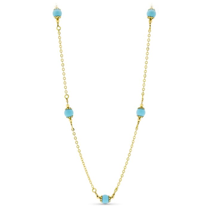18K GARGANTILLA ORO AMARILLO BOLAS TURQUESA 50CM