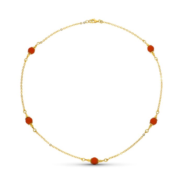 18K GARGANTILLA ORO AMARILLO Y CORALINA 7 MM LONGITUD 50CM