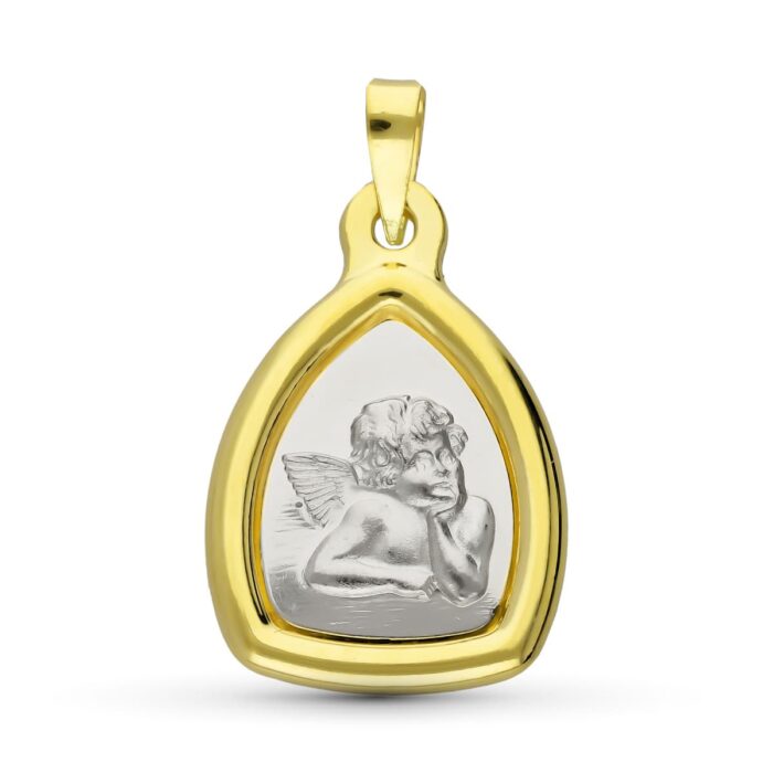 18K MEDALLA ORO AMARILLO ORO BICOLOR ANGEL BURLON. 24X16 MM