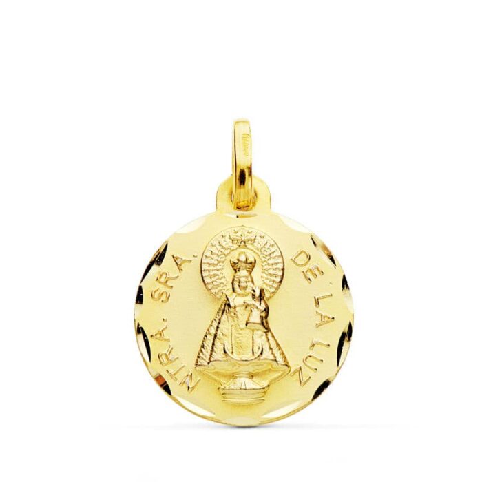 18K MEDALLA ORO AMARILLO NUESTRA SEÑORA DE LA LUZ TALLADA 16 MM