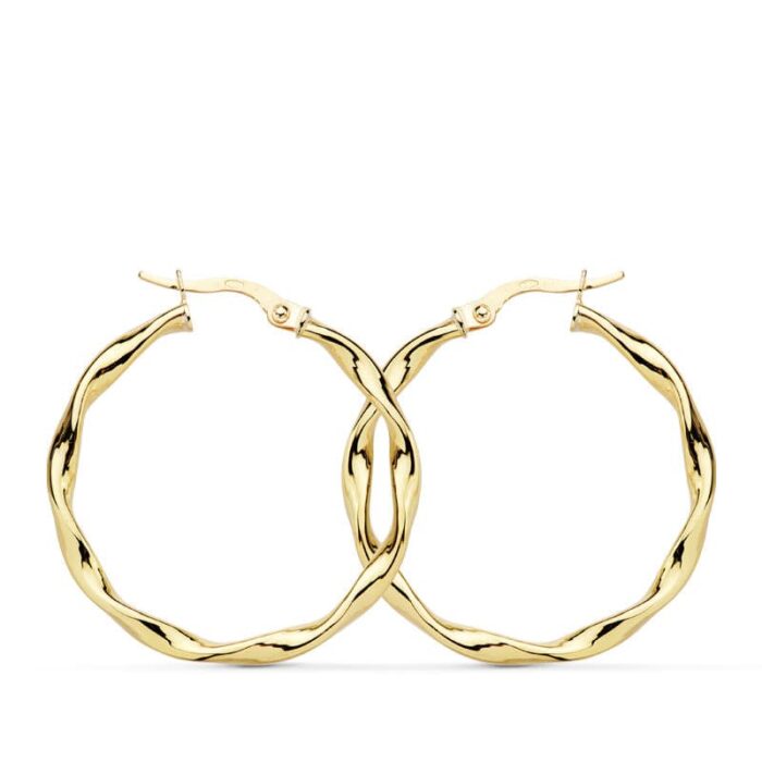 18K AROS ORO AMARILLO BRILLO RETORCIDOS 30X2.5 MM