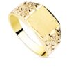Sello de oro amarillo 18k macizo para hombre con cabeza rectangular de 9x8 mm, centro liso y bordes tallados brillantes.