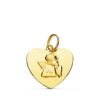 Colgante de corazón en oro amarillo 18k con figura de ángel burlón central acabado brillo 14 mm