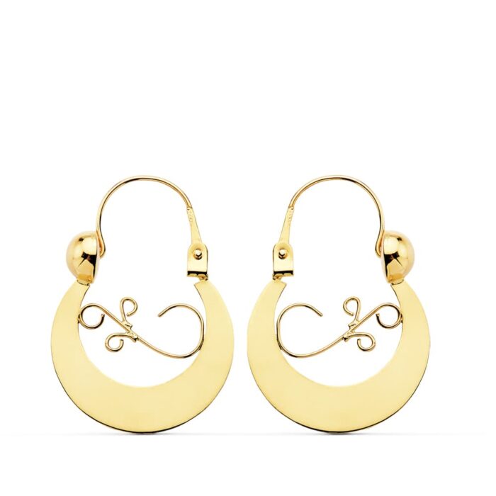 9K PENDIENTES AROS CRIOLLAS ORO AMARILLO 17X13 MM