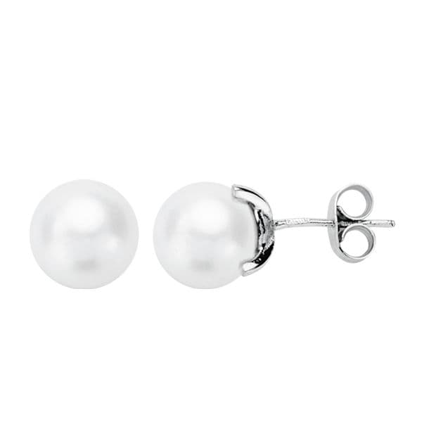 18K PENDIENTES PERLA CULTIVADA 7-7.5 MM ORO BLANCO CIERRE PRESION